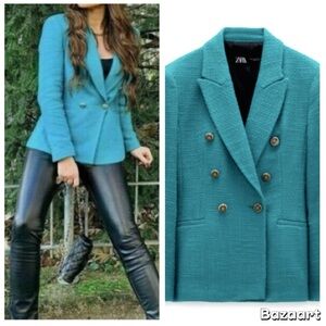 New Zara double breasted tweed blazer